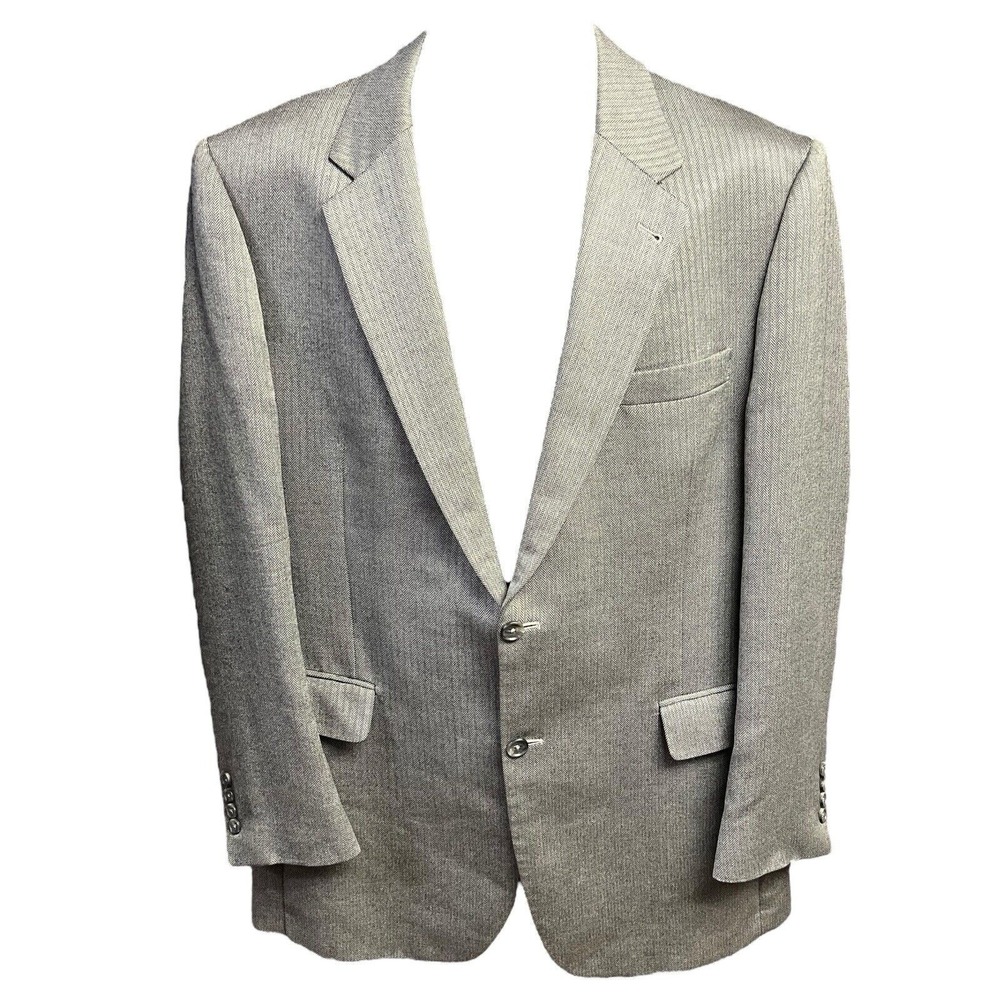 Jos A‎ Bank Sport Coat 44L Grey Herringbone Silk Camelhair Notched Lapel Classic